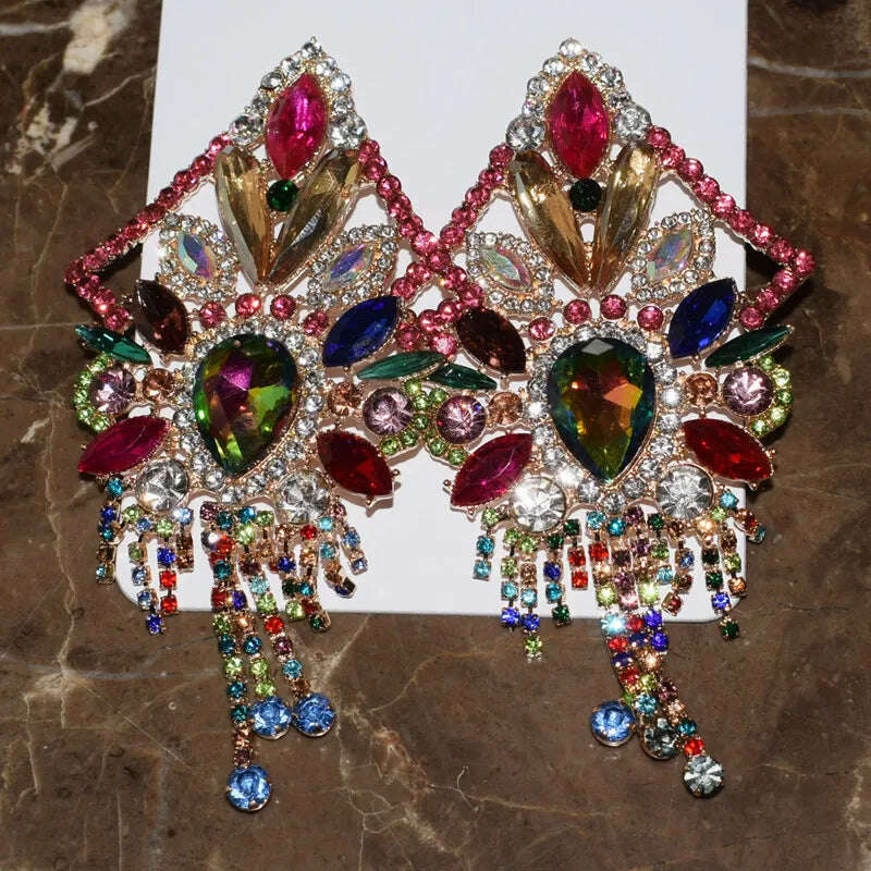 KIMLUD, Baroque Styley Geogous Shiny Rhinestone Gems Dangle Earrings For Women Fashion Jewelry Party Show Statement Earrings Accessories, multicolors, KIMLUD APPAREL - Womens Clothes