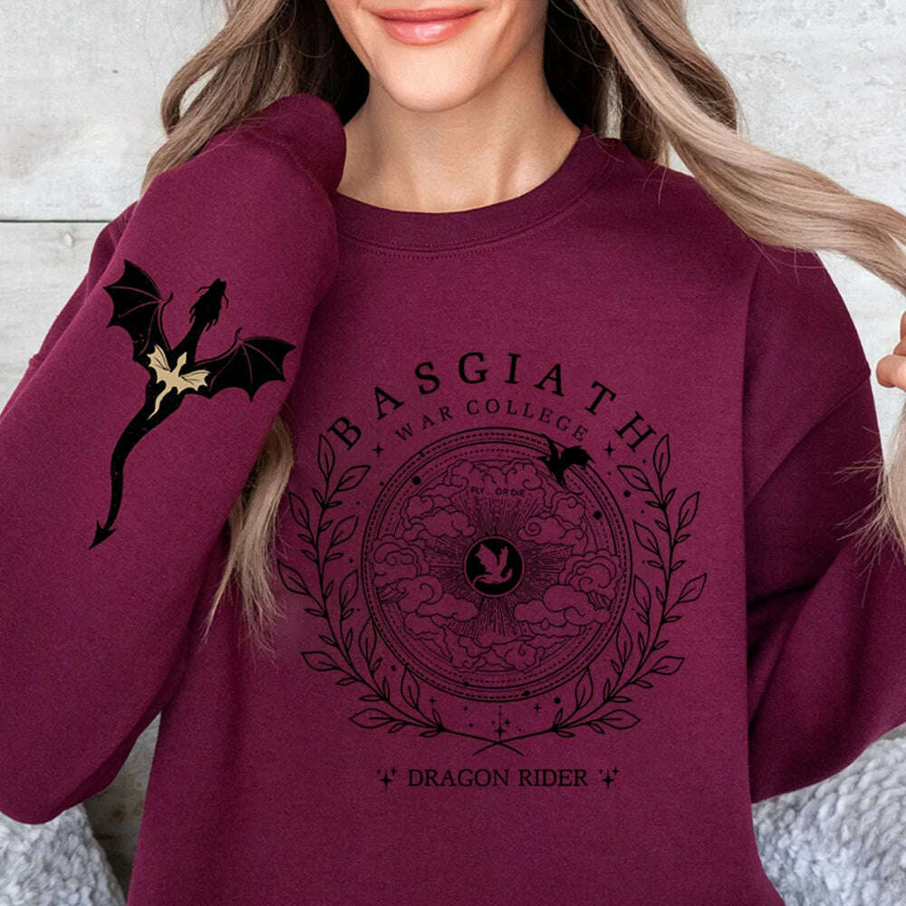 Basgiath War College Double-side Sweatshirt Fourth Wing Graphic Tee Fly or Die Shirt Vintage Pullover Bookish Hoodie Sweatshirt - KIMLUD