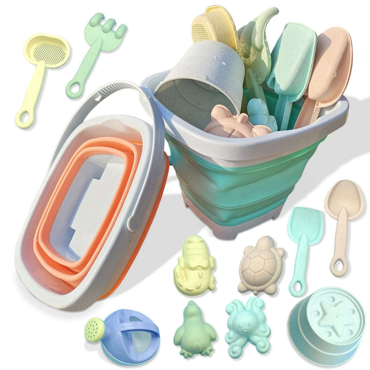 KIMLUD, Beach Toys for Kids Sand Toys Set for Toddlers Sandbox Toys with Collapsible Bucket Shovel Rake Set Sand Molds Summer Outdoor, KIMLUD Womens Clothes