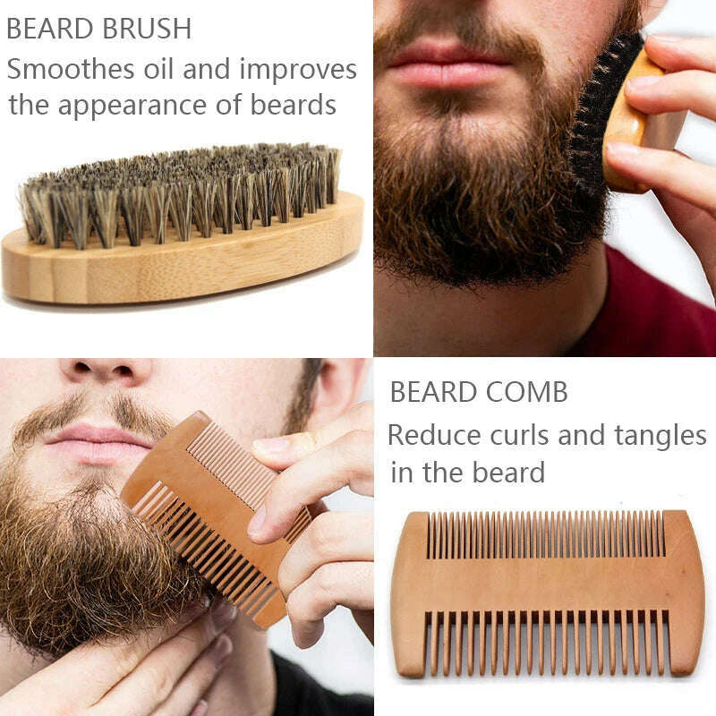 KIMLUD, Beard Growth Kit Beard Hair Enhancer Growth Thickening Activator Serum beard oil, beard balm, bamboo brush comb Beard care kit, KIMLUD Womens Clothes