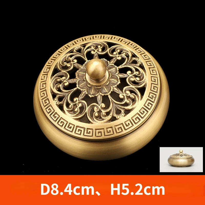 Beautiful Dragon and Phoenix Carved Copper Incense Burner Brass Incense Holder with Cover Sandalwood Round Censer Home Decor - KIMLUD