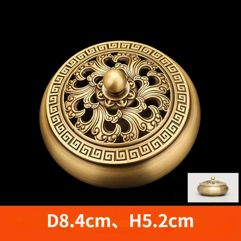 Beautiful Dragon and Phoenix Carved Copper Incense Burner Brass Incense Holder with Cover Sandalwood Round Censer Home Decor - KIMLUD