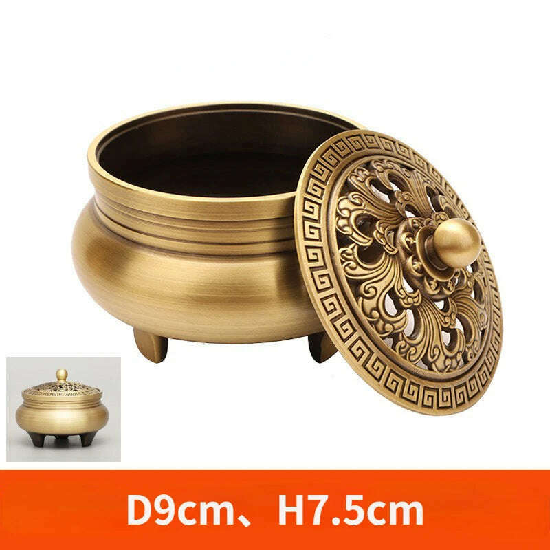 Beautiful Dragon and Phoenix Carved Copper Incense Burner Brass Incense Holder with Cover Sandalwood Round Censer Home Decor - KIMLUD