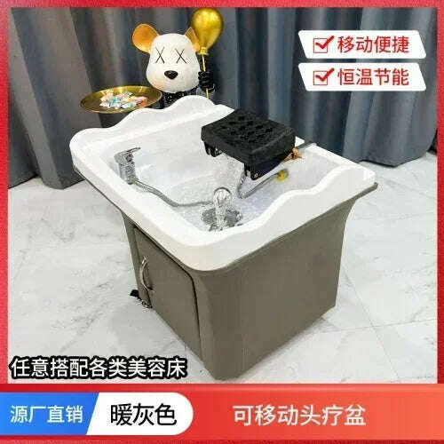 KIMLUD, Beauty Salon Massage Couch Movable Head Therapy Machine Water Circulation Fumigation Head Recuperation Hair Shampoo Basin, Gray b, KIMLUD Womens Clothes
