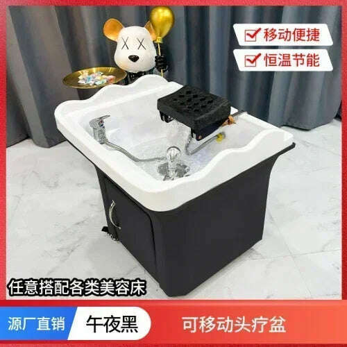 KIMLUD, Beauty Salon Massage Couch Movable Head Therapy Machine Water Circulation Fumigation Head Recuperation Hair Shampoo Basin, Black a, KIMLUD Womens Clothes
