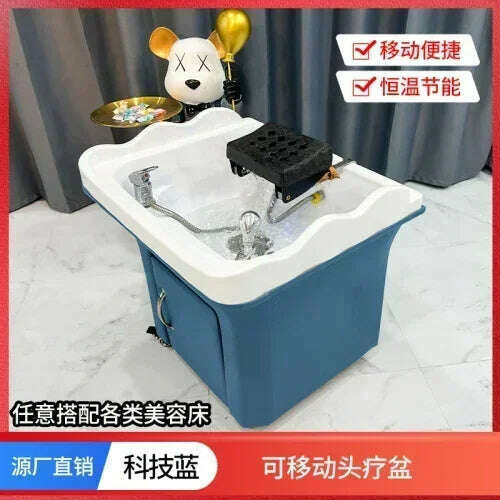 KIMLUD, Beauty Salon Massage Couch Movable Head Therapy Machine Water Circulation Fumigation Head Recuperation Hair Shampoo Basin, Blue C, KIMLUD Womens Clothes
