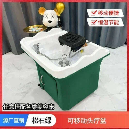 KIMLUD, Beauty Salon Massage Couch Movable Head Therapy Machine Water Circulation Fumigation Head Recuperation Hair Shampoo Basin, Green D, KIMLUD Womens Clothes