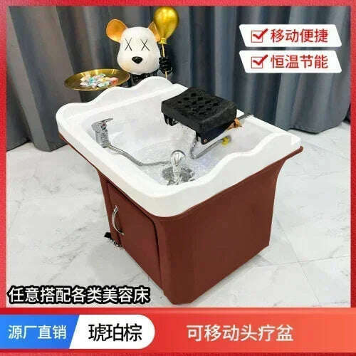 KIMLUD, Beauty Salon Massage Couch Movable Head Therapy Machine Water Circulation Fumigation Head Recuperation Hair Shampoo Basin, Brown E, KIMLUD Womens Clothes