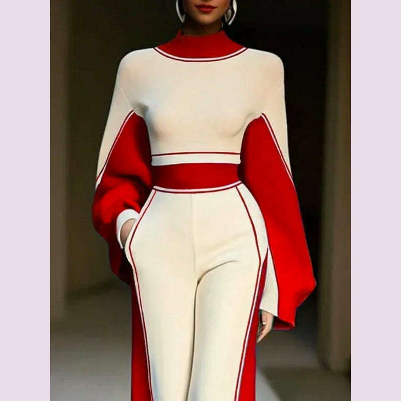 KIMLUD, Beautyblue Women Clothing Stand Collar Long Sleeves Top Autumn Contrasting Colors Striped High Neck T-Shirts Female Base Layer, Tops / L, KIMLUD APPAREL - Womens Clothes