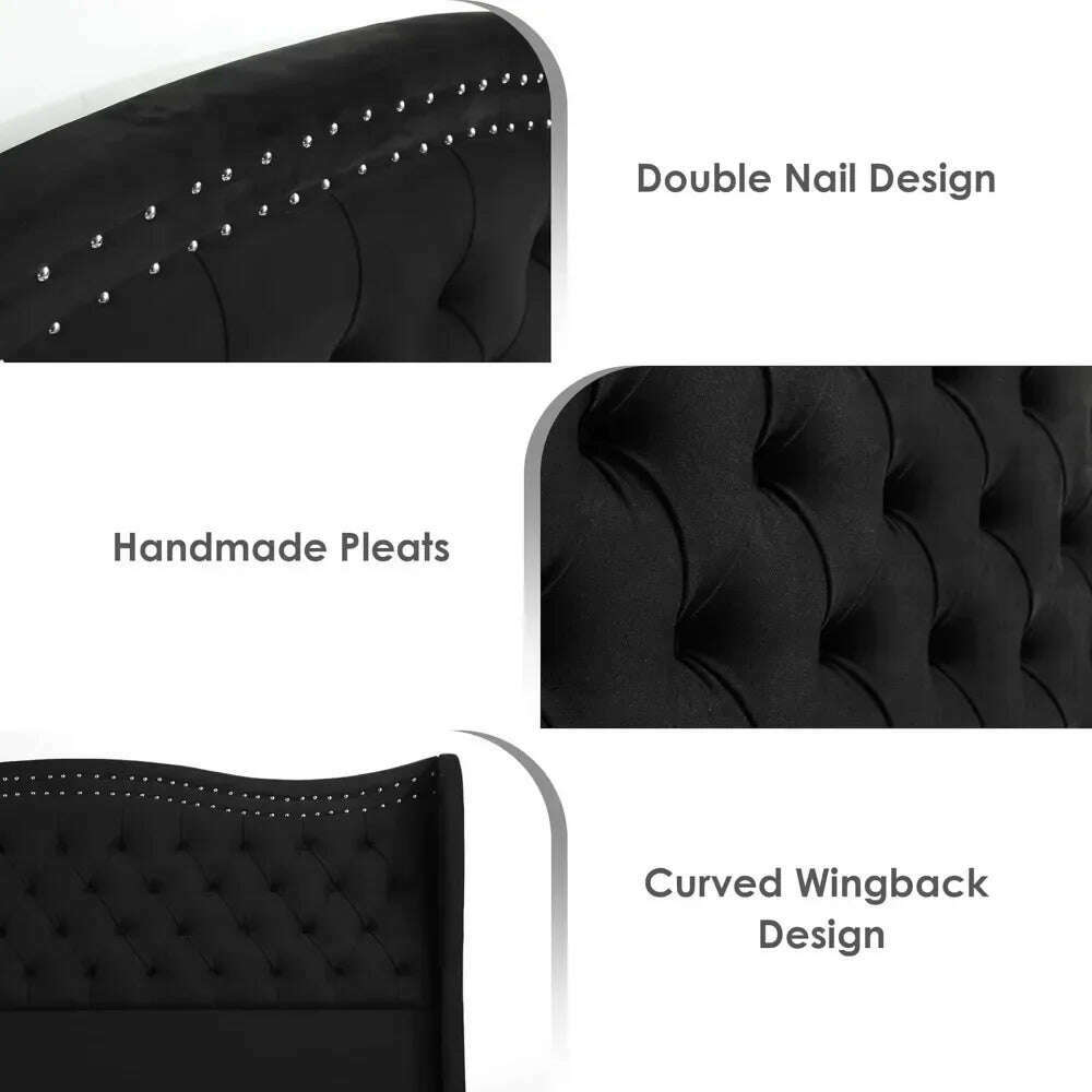 KIMLUD, Bed Frame, 55"Headboard Upholstered Bed with Tall Footbaord,Velvet Handmade Pleats Deep Button Tufted WingbackPlatform Bed, KIMLUD Womens Clothes