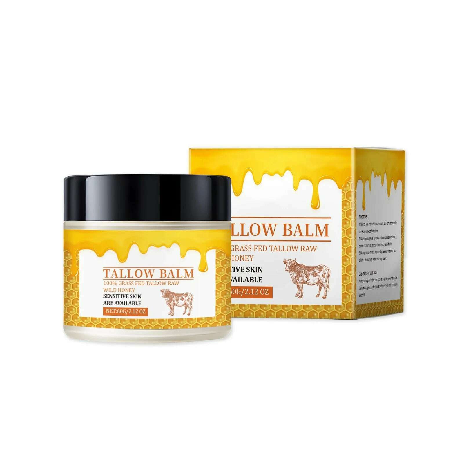 Beef Tallow Balm, Beef Tallow Cream For Skin Care, Wrinkle Tallow Balm, Grass Fed Tallow Wild Honey, Face And Body Moisturizer - KIMLUD