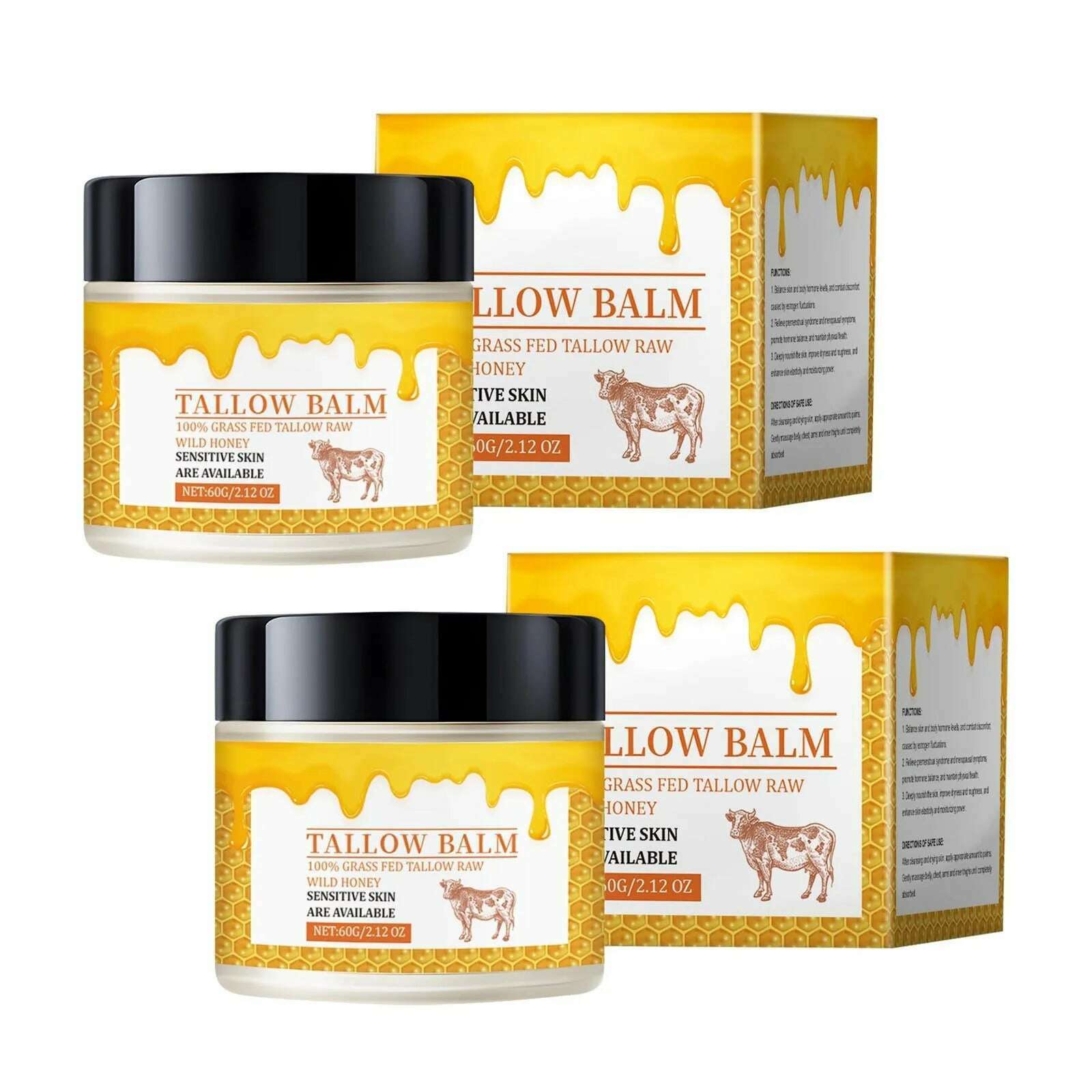 Beef Tallow Balm, Beef Tallow Cream For Skin Care, Wrinkle Tallow Balm, Grass Fed Tallow Wild Honey, Face And Body Moisturizer - KIMLUD