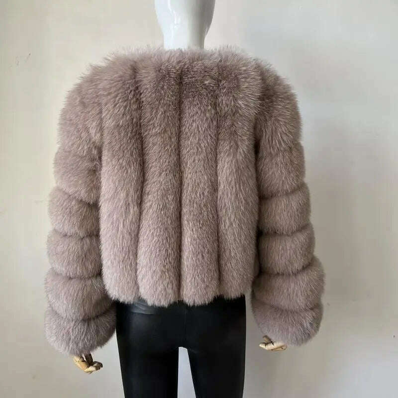 KIMLUD, BEIZIRU Real Fox Fur Coat V-Neck Winter Woman Natural Warm Fashion Luxury Girls Ustom Made, KIMLUD Womens Clothes