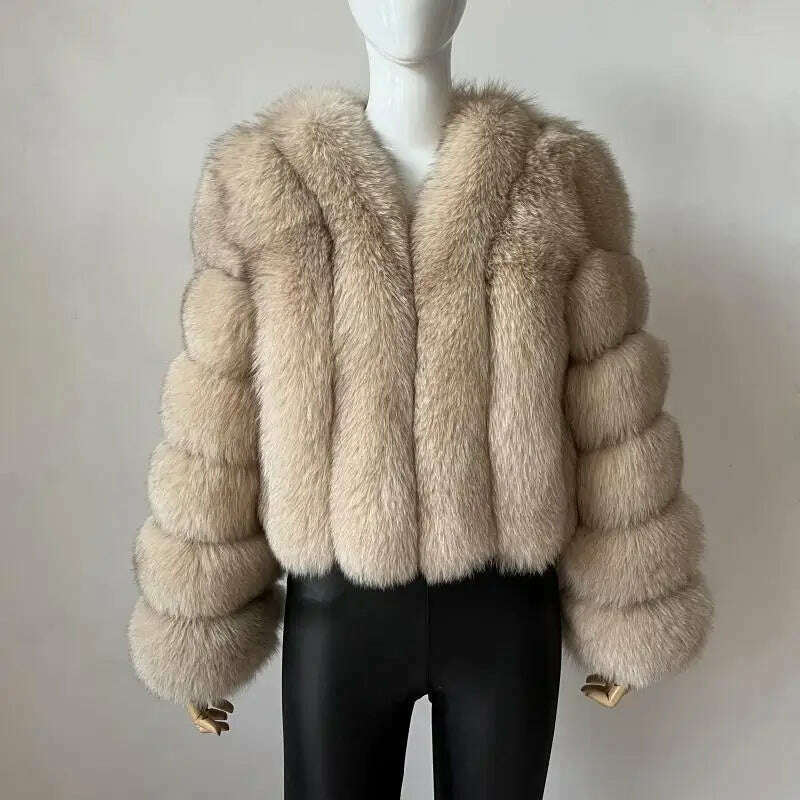 KIMLUD, BEIZIRU Real Fox Fur Coat V-Neck Winter Woman Natural Warm Fashion Luxury Girls Ustom Made, beige / S(45kg), KIMLUD Womens Clothes