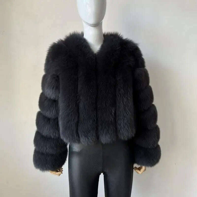 KIMLUD, BEIZIRU Real Fox Fur Coat V-Neck Winter Woman Natural Warm Fashion Luxury Girls Ustom Made, deep gray / 5XL(72-77kg), KIMLUD Womens Clothes