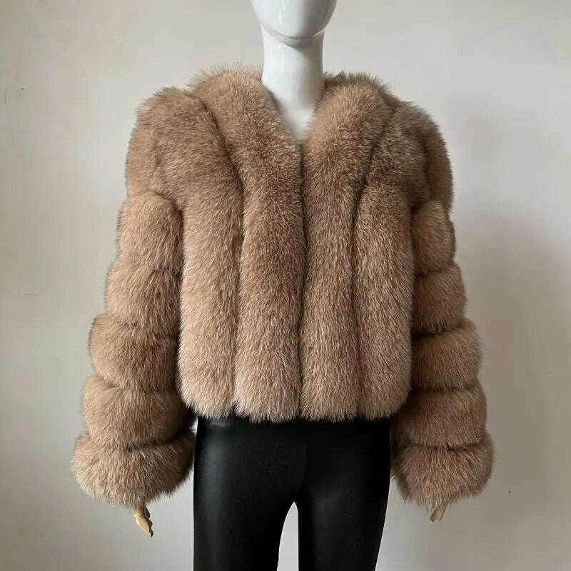 KIMLUD, BEIZIRU Real Fox Fur Coat V-Neck Winter Woman Natural Warm Fashion Luxury Girls Ustom Made, KIMLUD Womens Clothes
