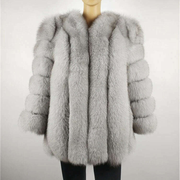 KIMLUD, BEIZIRU Winter Woman Real Fox Fur Coat Warm Fashion Natural New Luxury Stylelong sleeve fashion girls jacket, light grey / 2XL(Weight60-65kg), KIMLUD Womens Clothes