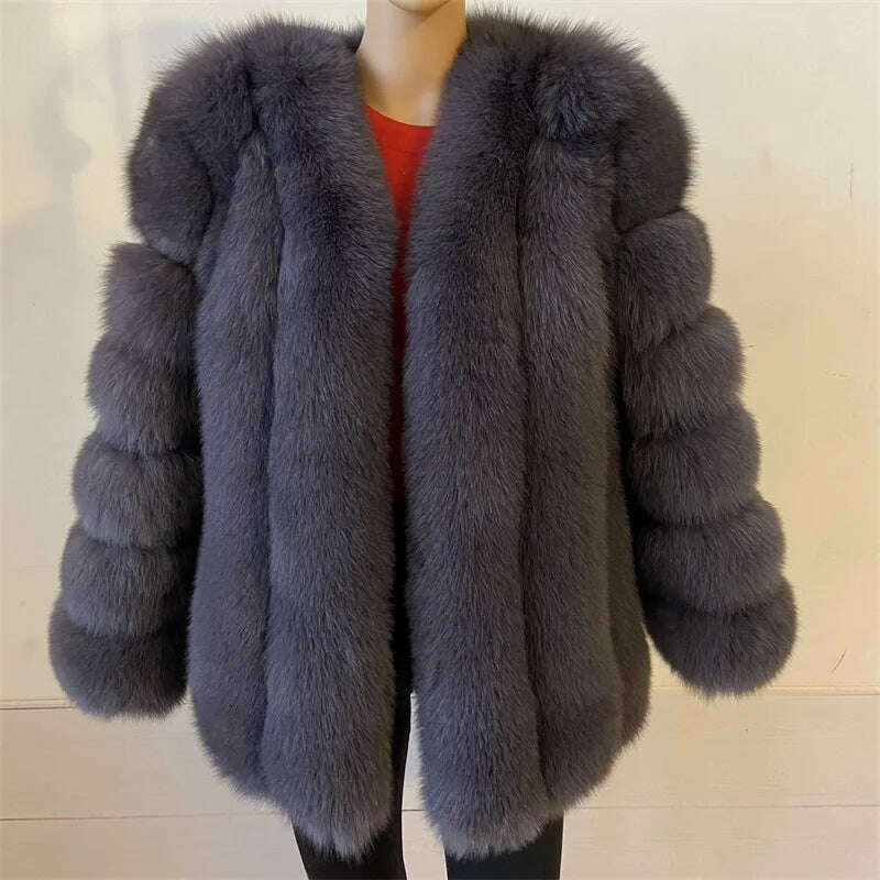 KIMLUD, BEIZIRU Winter Woman Real Fox Fur Coat Warm Fashion Natural New Luxury Stylelong sleeve fashion girls jacket, purple grey / 2XL(Weight60-65kg), KIMLUD Womens Clothes