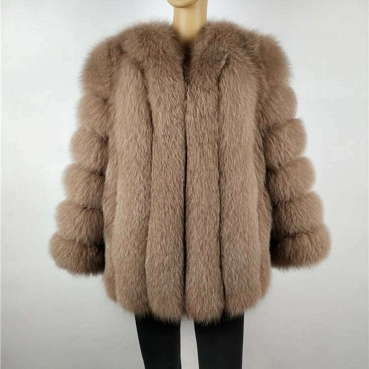 KIMLUD, BEIZIRU Winter Woman Real Fox Fur Coat Warm Fashion Natural New Luxury Stylelong sleeve fashion girls jacket, camel / 2XL(Weight60-65kg), KIMLUD Womens Clothes