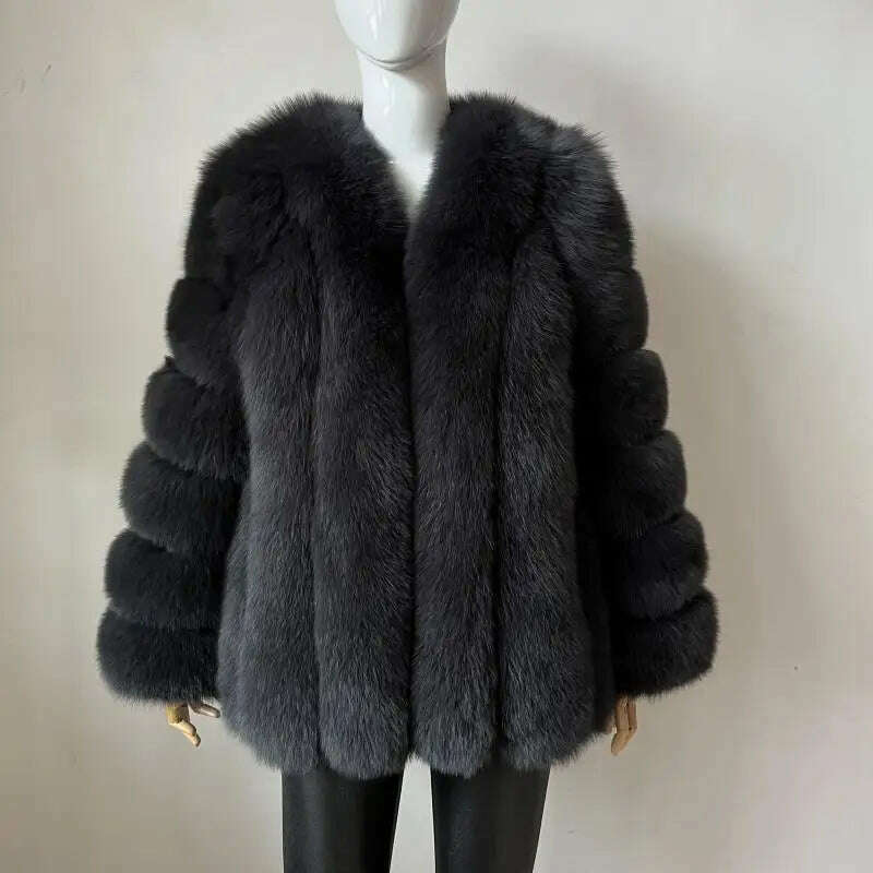 KIMLUD, BEIZIRU Winter Woman Real Fox Fur Coat Warm Fashion Natural New Luxury Stylelong sleeve fashion girls jacket, dark grey / M(Weight45-50kg), KIMLUD Womens Clothes