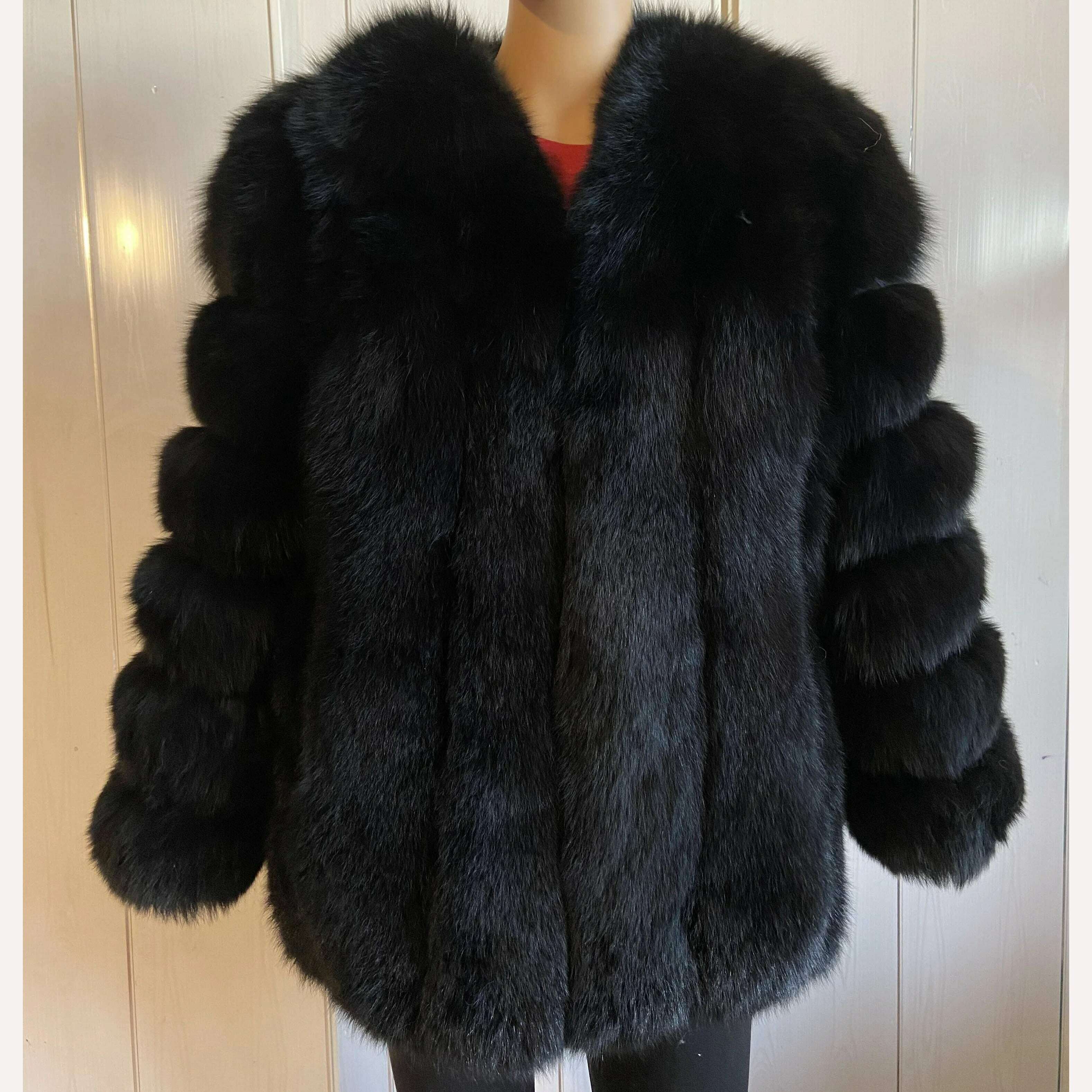 KIMLUD, BEIZIRU Winter Woman Real Fox Fur Coat Warm Fashion Natural New Luxury Stylelong sleeve fashion girls jacket, black / 2XL(Weight60-65kg), KIMLUD Womens Clothes