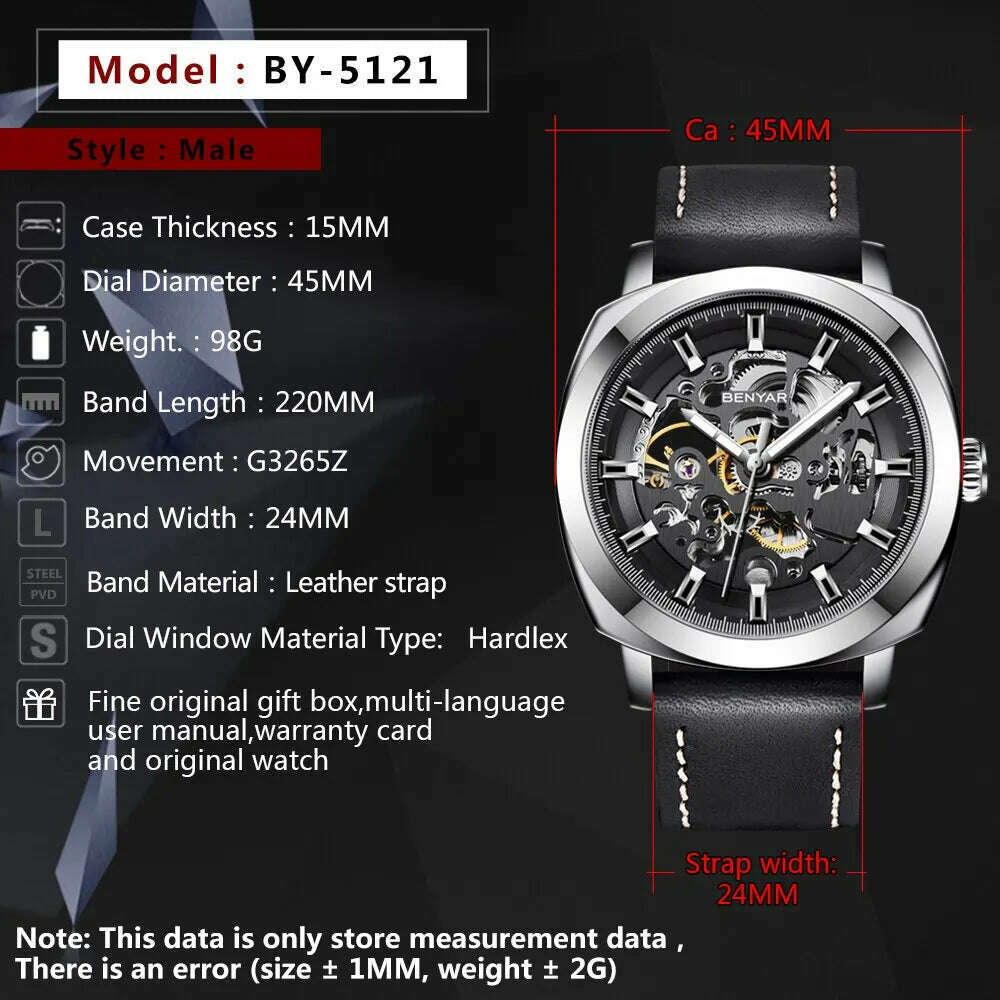 KIMLUD, BENYAR Mens Watches Top Brand Luxury Automatic Mechanical Men Business Waterproof Sport Watch Reloj Hombre, KIMLUD Womens Clothes