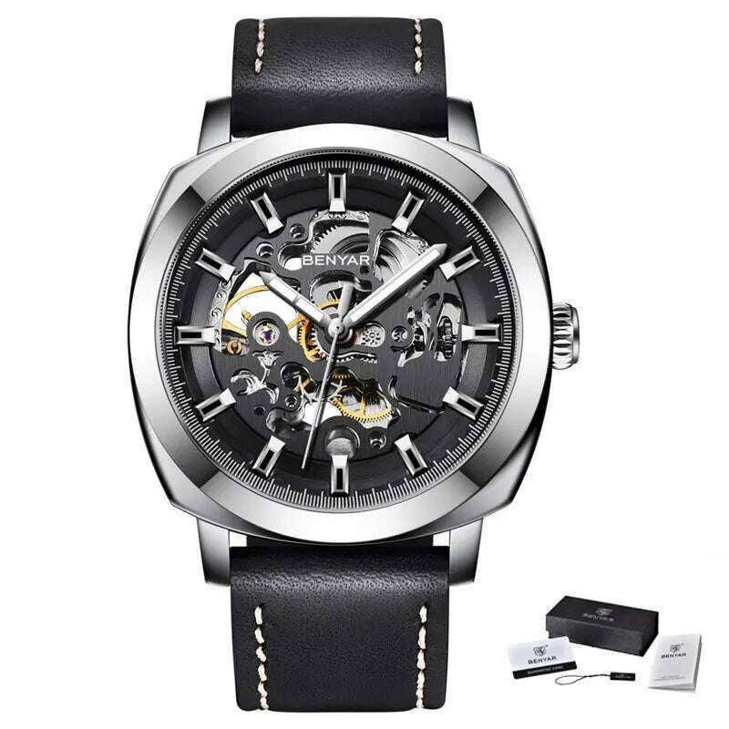 KIMLUD, BENYAR Mens Watches Top Brand Luxury Automatic Mechanical Men Business Waterproof Sport Watch Reloj Hombre, Black, KIMLUD Womens Clothes