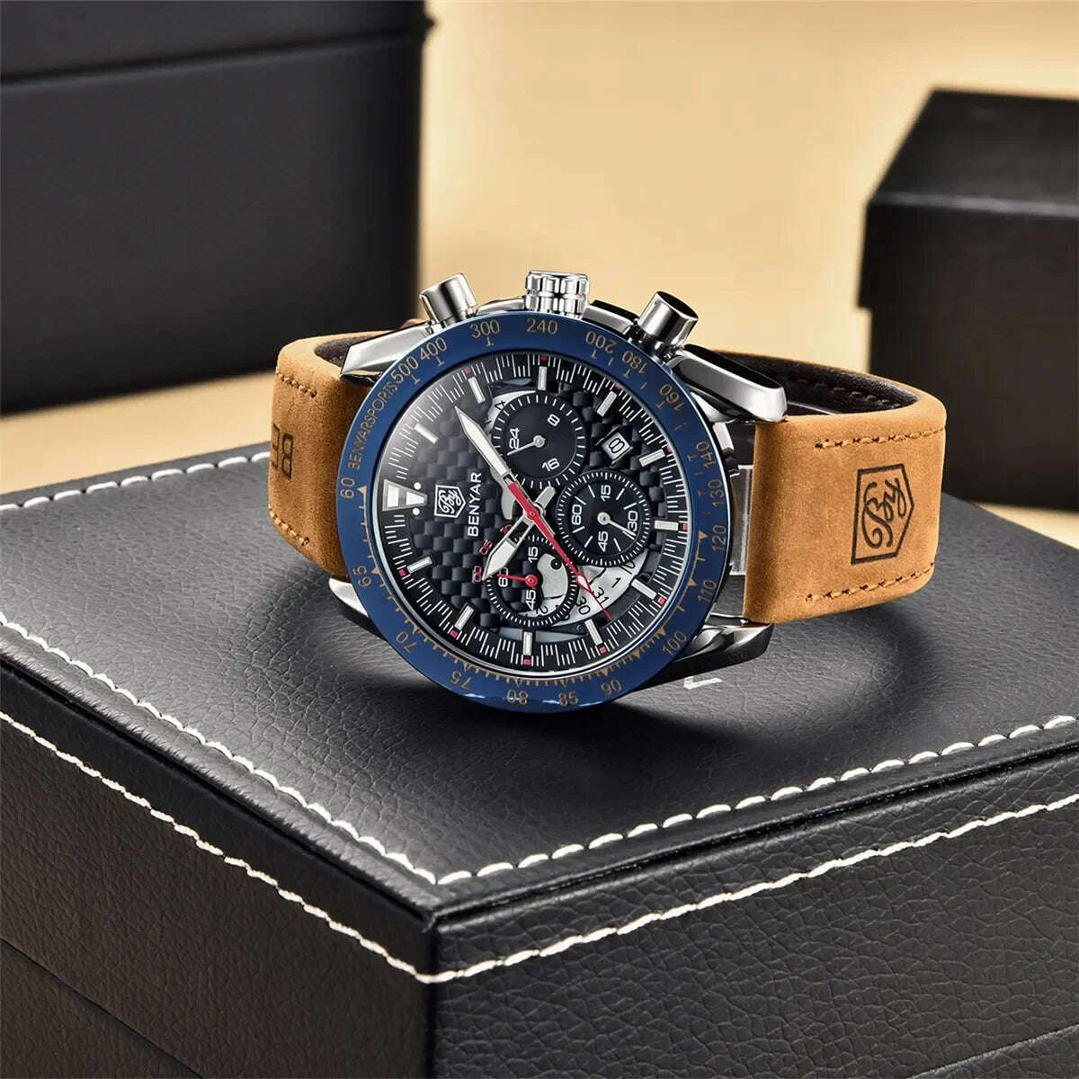 KIMLUD, BENYAR Top Brand New Men Watches Leather Strap Luxury Waterproof Sport Quartz Chronograph Military Watch Men Clock Reloj Hombre, KIMLUD Womens Clothes