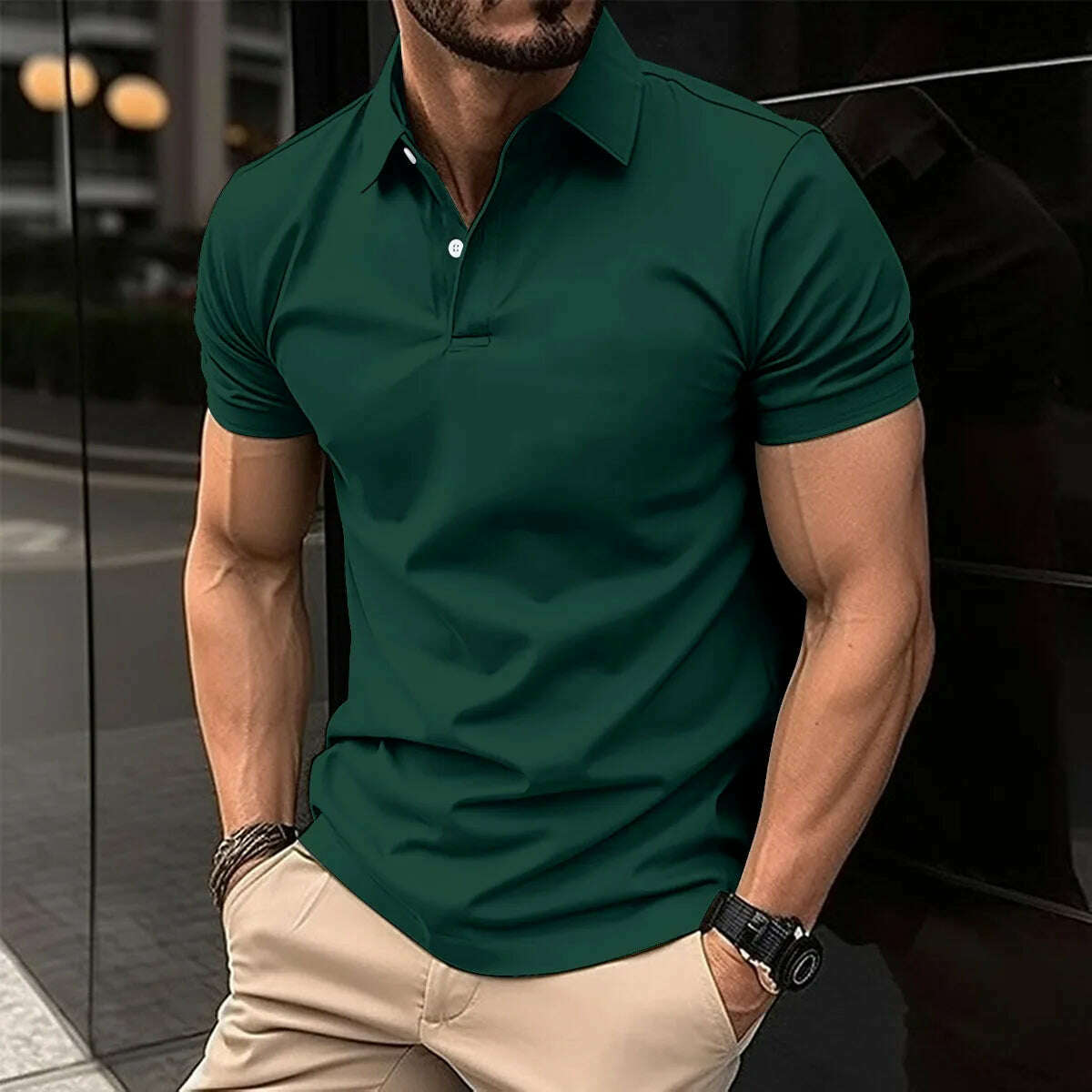 Best Selling Men Short Sleeve Polo Shirt Turn Down Collar Button Pure Color Top Polo Shirt Summer Casual Comfort Men's Clothing - KIMLUD