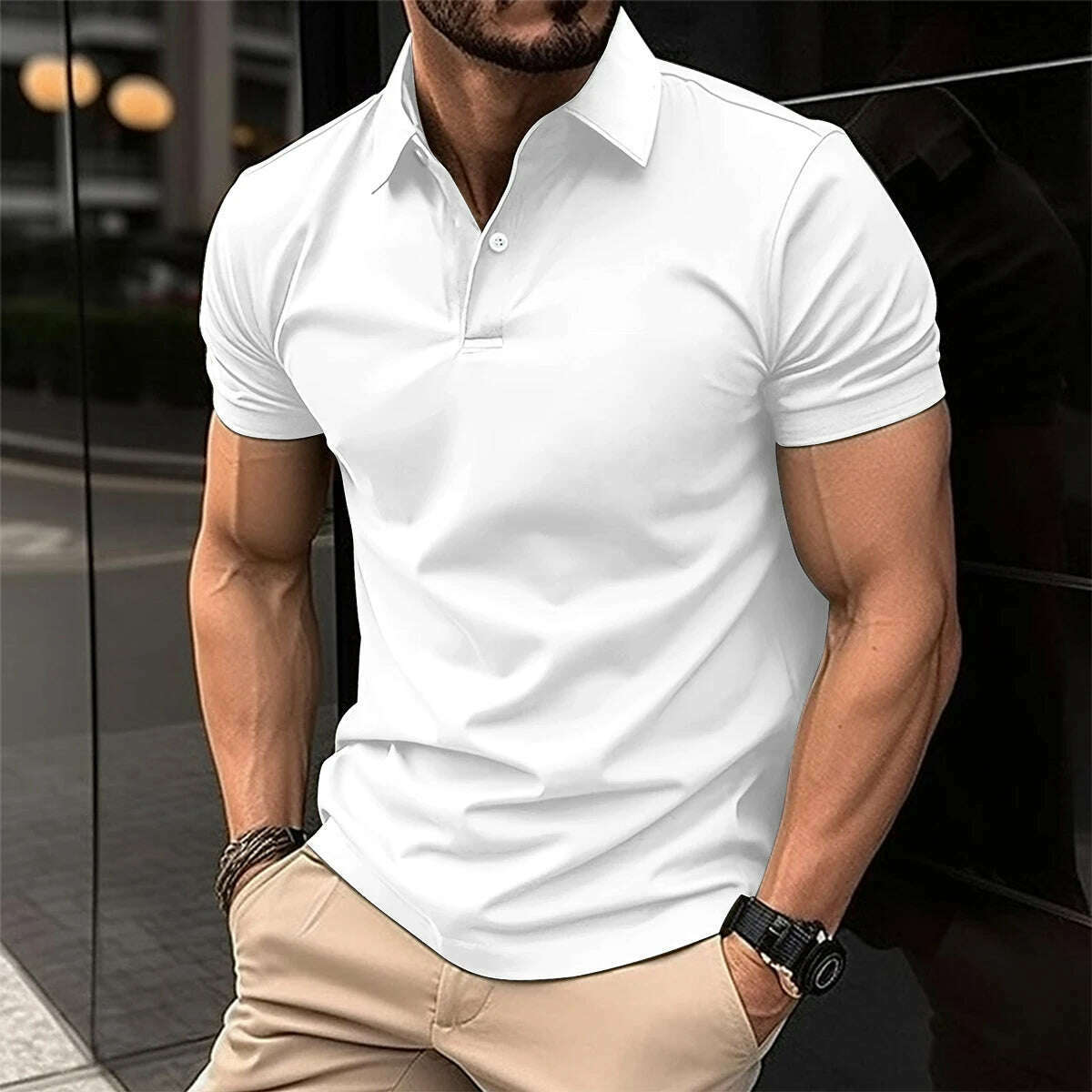 Best Selling Men Short Sleeve Polo Shirt Turn Down Collar Button Pure Color Top Polo Shirt Summer Casual Comfort Men's Clothing - KIMLUD