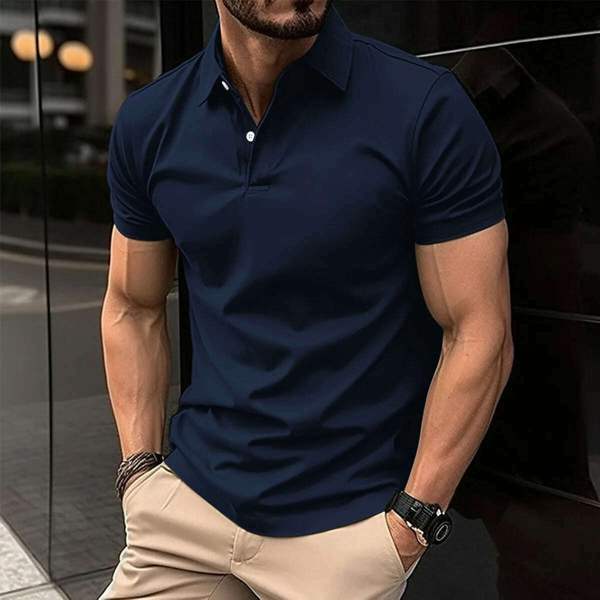 Best Selling Men Short Sleeve Polo Shirt Turn Down Collar Button Pure Color Top Polo Shirt Summer Casual Comfort Men's Clothing - KIMLUD
