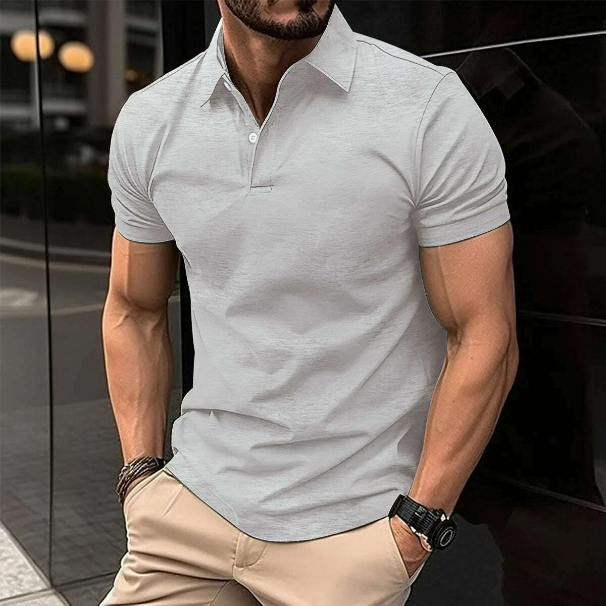 Best Selling Men Short Sleeve Polo Shirt Turn Down Collar Button Pure Color Top Polo Shirt Summer Casual Comfort Men's Clothing - KIMLUD