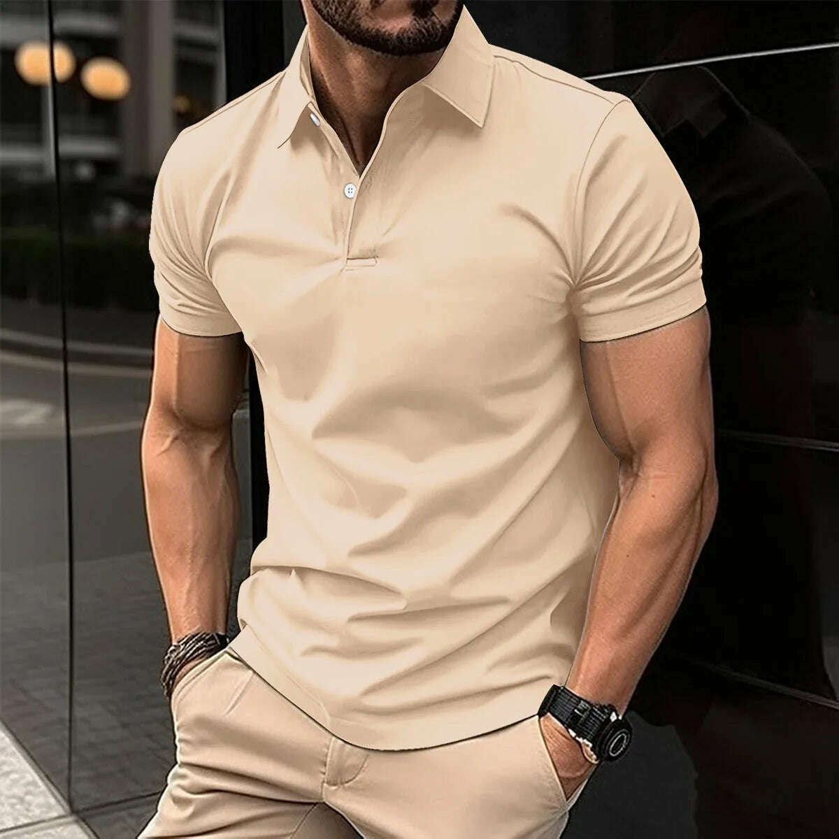 Best Selling Men Short Sleeve Polo Shirt Turn Down Collar Button Pure Color Top Polo Shirt Summer Casual Comfort Men's Clothing - KIMLUD