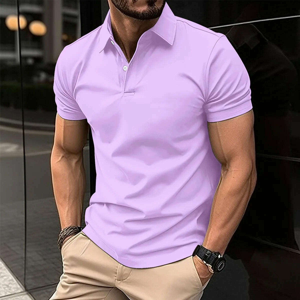 Best Selling Men Short Sleeve Polo Shirt Turn Down Collar Button Pure Color Top Polo Shirt Summer Casual Comfort Men's Clothing - KIMLUD