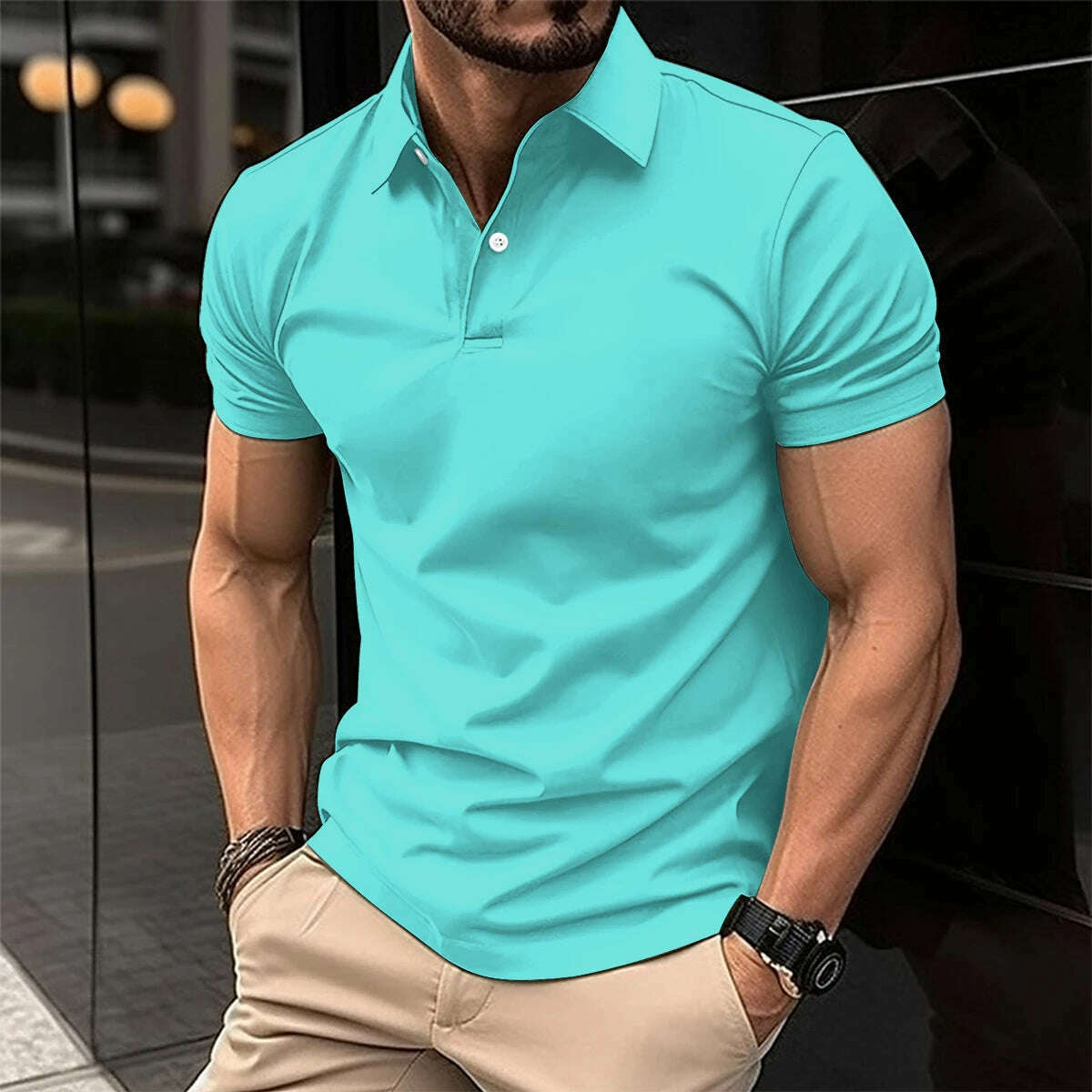 Best Selling Men Short Sleeve Polo Shirt Turn Down Collar Button Pure Color Top Polo Shirt Summer Casual Comfort Men's Clothing - KIMLUD