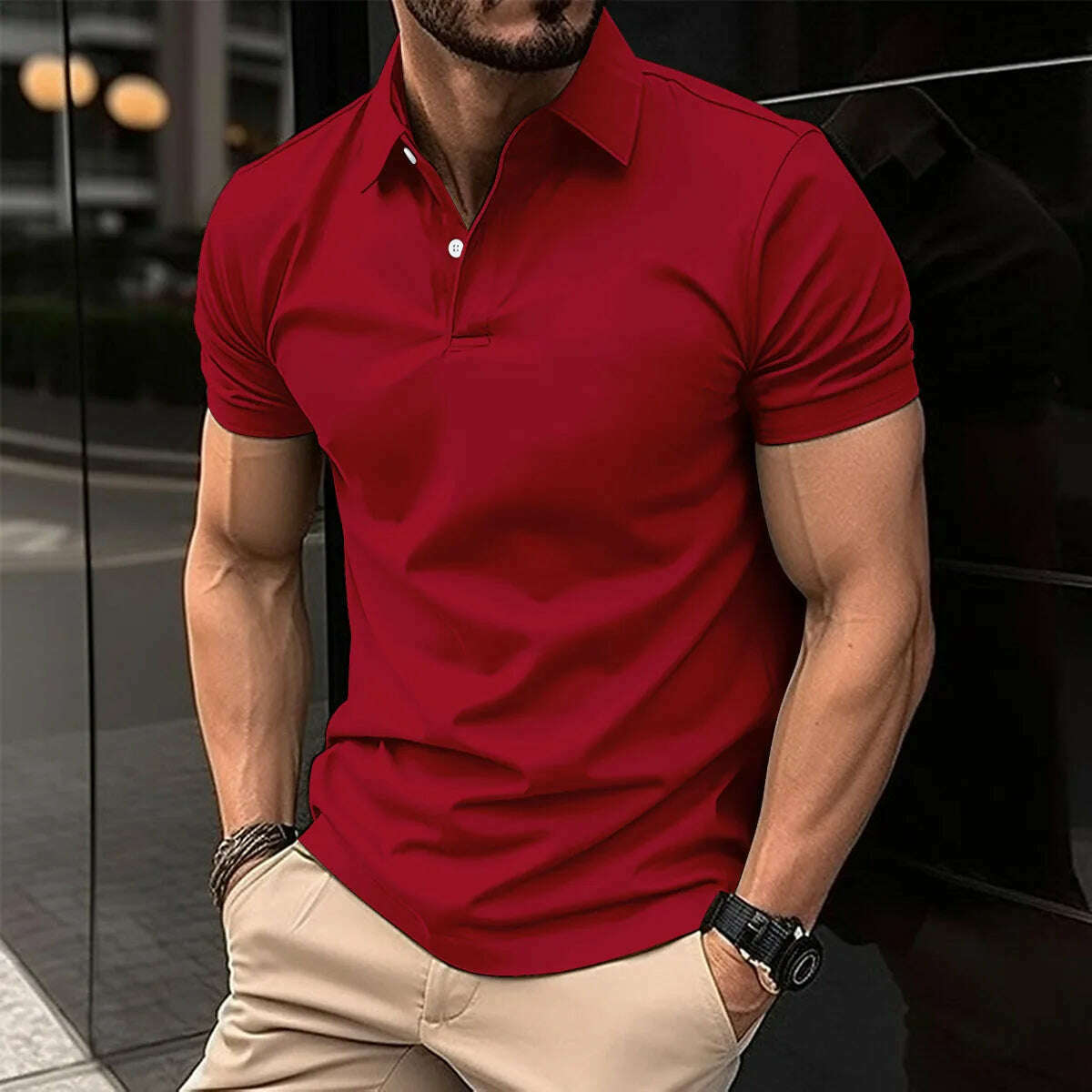 Best Selling Men Short Sleeve Polo Shirt Turn Down Collar Button Pure Color Top Polo Shirt Summer Casual Comfort Men's Clothing - KIMLUD