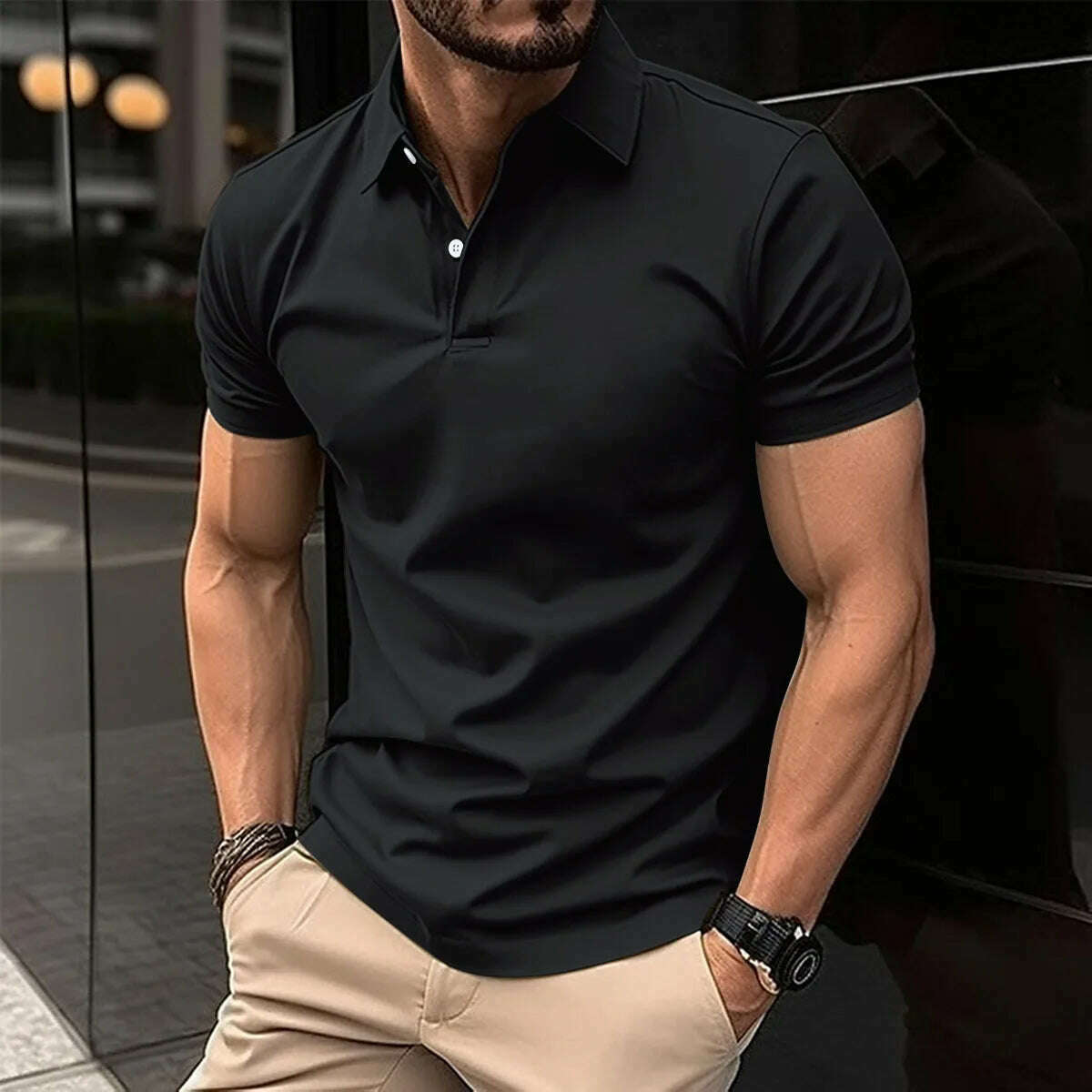 Best Selling Men Short Sleeve Polo Shirt Turn Down Collar Button Pure Color Top Polo Shirt Summer Casual Comfort Men's Clothing - KIMLUD