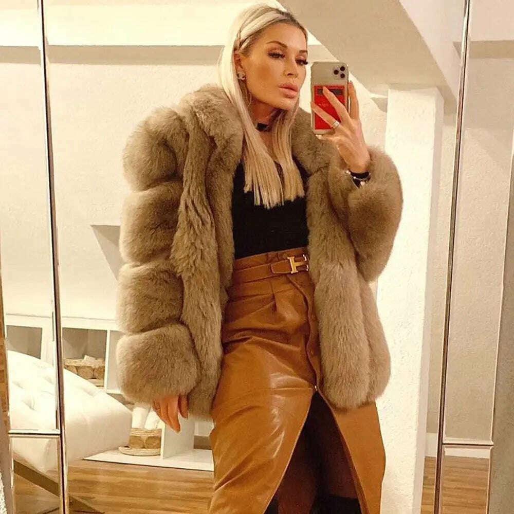 KIMLUD, BFFUR 70cm Long Real Fox Fur Jacket For Women Winter Outwear Fashion New Light Khaki Natural Fox Fur Coat With Lapel Collar, KIMLUD Womens Clothes