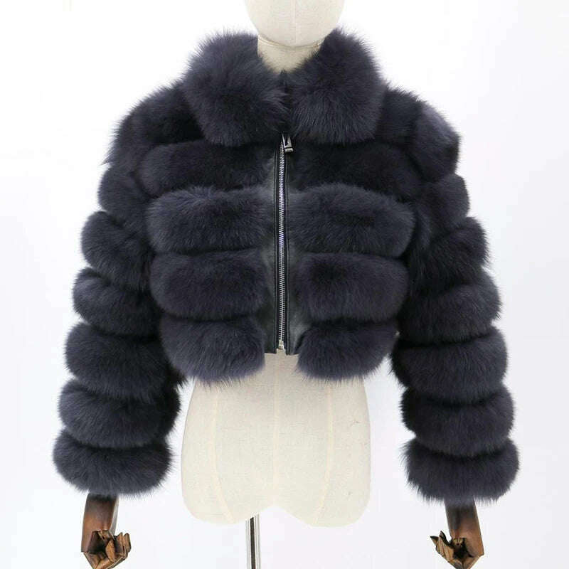 KIMLUD, BFFUR Short Real Fox Fur Coats Women 2022 Winter Fashion Natural Whole Skin Genuine Fox Fur Jackets With Fur Collar Overcoats, KIMLUD Womens Clothes