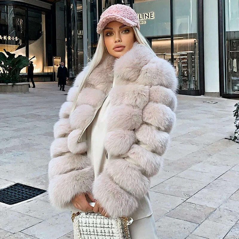 KIMLUD, BFFUR Short Real Fox Fur Coats Women 2022 Winter Fashion Natural Whole Skin Genuine Fox Fur Jackets With Fur Collar Overcoats, KIMLUD Womens Clothes
