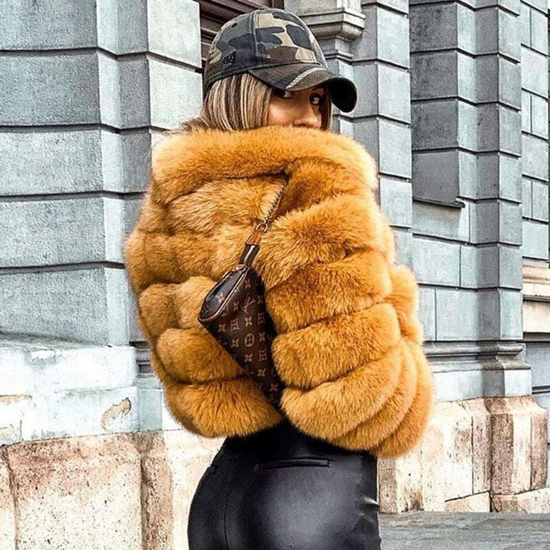 KIMLUD, BFFUR Short Real Fox Fur Coats Women 2022 Winter Fashion Natural Whole Skin Genuine Fox Fur Jackets With Fur Collar Overcoats, KIMLUD Womens Clothes