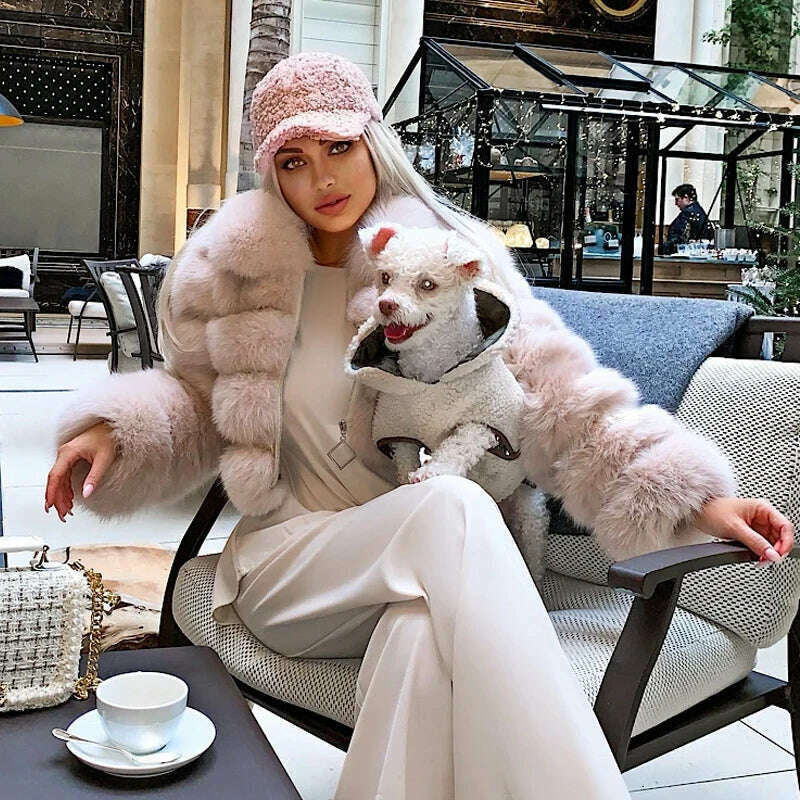 KIMLUD, BFFUR Short Real Fox Fur Coats Women 2022 Winter Fashion Natural Whole Skin Genuine Fox Fur Jackets With Fur Collar Overcoats, KIMLUD Womens Clothes