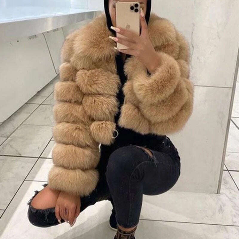 KIMLUD, BFFUR Short Real Fox Fur Coats Women 2022 Winter Fashion Natural Whole Skin Genuine Fox Fur Jackets With Fur Collar Overcoats, KIMLUD Womens Clothes