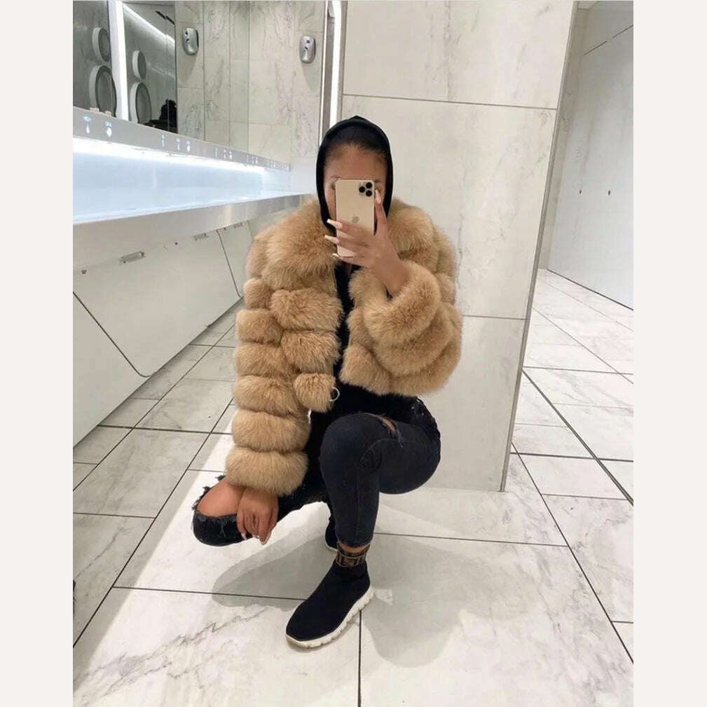 KIMLUD, BFFUR Short Real Fox Fur Coats Women 2022 Winter Fashion Natural Whole Skin Genuine Fox Fur Jackets With Fur Collar Overcoats, KIMLUD Womens Clothes