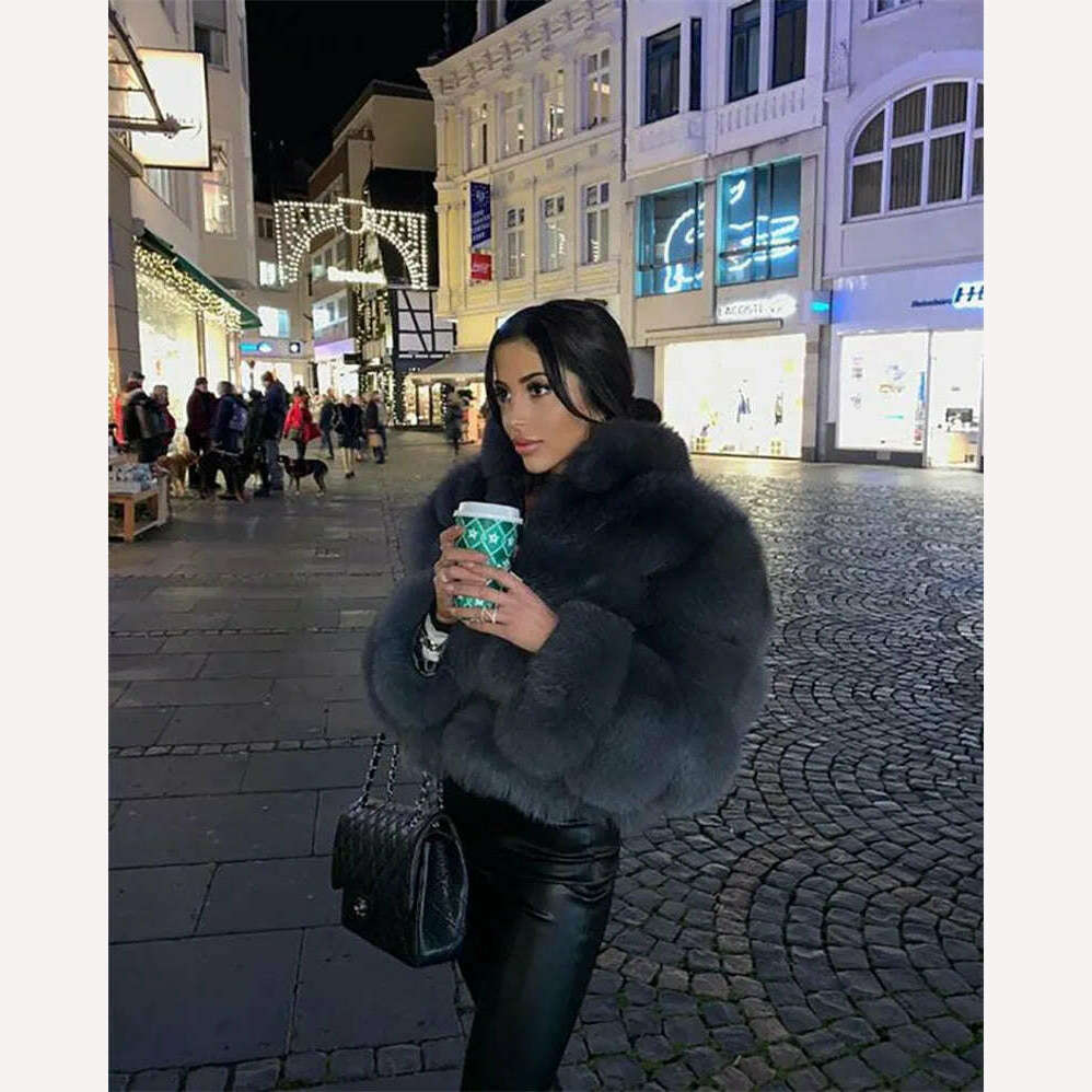 KIMLUD, BFFUR Short Real Fox Fur Coats Women 2022 Winter Fashion Natural Whole Skin Genuine Fox Fur Jackets With Fur Collar Overcoats, KIMLUD Womens Clothes
