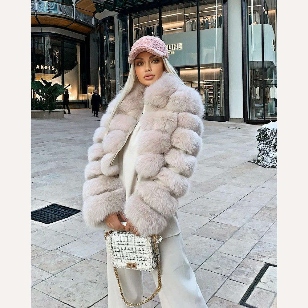 KIMLUD, BFFUR Short Real Fox Fur Coats Women 2022 Winter Fashion Natural Whole Skin Genuine Fox Fur Jackets With Fur Collar Overcoats, KIMLUD Womens Clothes