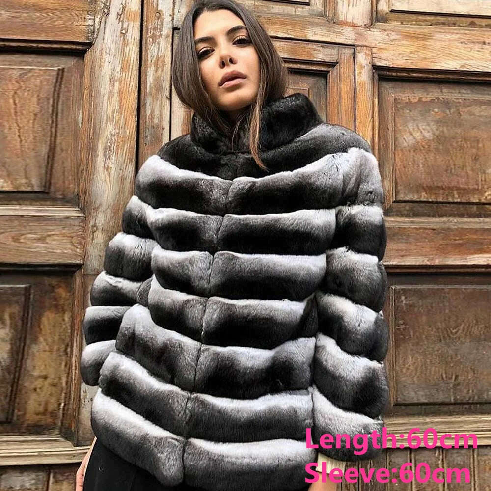 KIMLUD, BFFUR Winter Short Rex Rabbit Fur Jackets With Collar Natural Full Pelt Rabbit Fur Coats For Women Chinchilla Color Overcoats, 259 1 / S fur bust 88cm, KIMLUD Womens Clothes