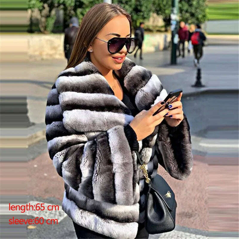 KIMLUD, BFFUR Winter Short Rex Rabbit Fur Jackets With Collar Natural Full Pelt Rabbit Fur Coats For Women Chinchilla Color Overcoats, 298 / S fur bust 88cm, KIMLUD Womens Clothes