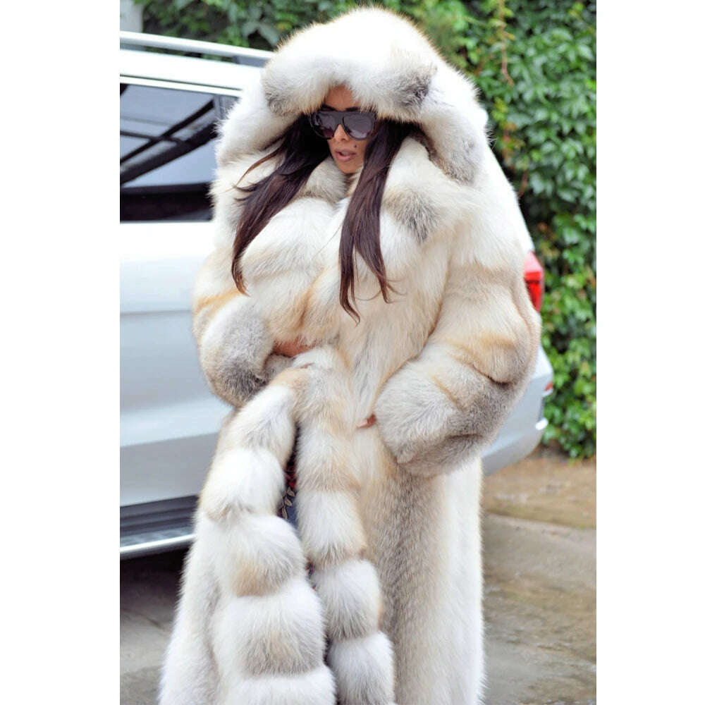 KIMLUD, BFFUR Women Fashion Fox Fur Coat With Hood Natural Gold Island Fox Fur Coats Full Pelt Natural Fox Fur Overcoats Luxury Woman, KIMLUD Womens Clothes