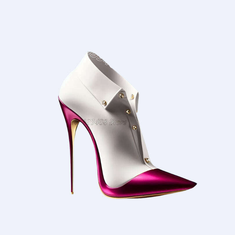 Bicolor Rivet Decor Pointed Toe Pumps Splicing British Style New Fashion Women Spring Party Dance Pumps 2024 Zapatos Para Mujere - KIMLUD